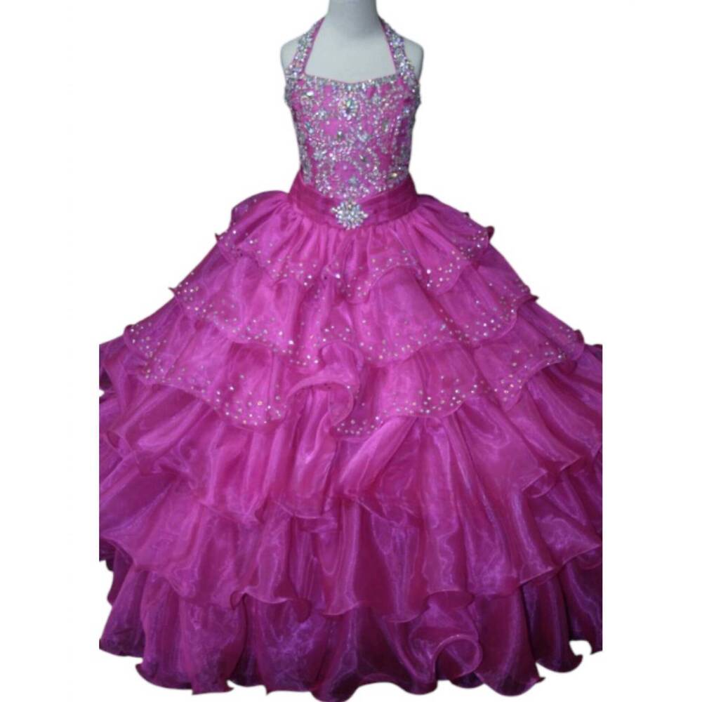 NEW LITTLE ROSIE girl's glitz pageant dress in fuchsia